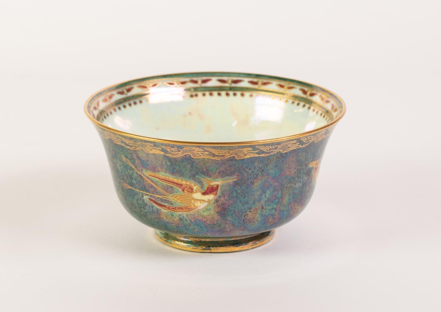 WEDGWOOD ?FLYING HUMMINGBIRDS? LUSTRE GLAZED CHINA BOWL, of flared, footed form, the exterior