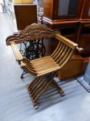 GOOD QUALITY MODERN BEECHWOOD FOLDING ARMCHAIR HAVING CARVED BACK