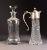EARLY TWENTIETH CENTURY HEAVY CUT GLASS DECANTER AND STOPPER, of high shouldered form with heavy