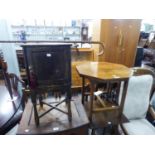 AN OAK SQUARE TOPPED OCCASIONAL TABLE, WITH 'X' STRETCHER UNDERFRAME, AN OAK OCTAGONAL OCCASIONAL