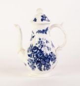 EIGHTEENTH CENTURY WORCESTER BLUE AND WHITE PINE CONE PATTERN MOULDED PORCELAIN COFFEE POT AND