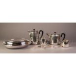 FOUR PIECE HOTEL PLATE TEA SET, together with THREE PAIRS OF SUGAR TONGS and an OVAL ENTRÉE DISH AND