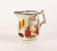 NINETEENTH CENTURY ?MARQUIS WELLINGTON/ GENERAL HILL MOULDED POTTERY JUG, painted in colours and