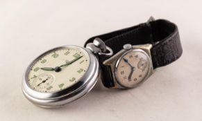 GENT'S SWISS METAL CASED VINTAGE WRISTWATCH with silvered arabic dial, leather strap and a SMITH'S