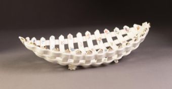 LATE 19th CENTURY, PROBABLY CONTINENTAL, PORCELLANEOUS HAND LATTICED BOAT SHAPE SHALLOW BOWL,