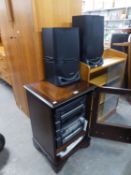 AIWA STACKING 5 TIER STEREO SYSTEM WITH RECORD TURNTABLE, WITH PAIR OF LOUDSPEAKERS, IN MAHOGANY