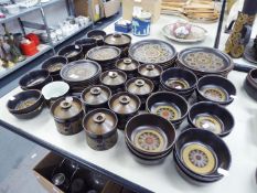 DENBY POTTERY 'ARABESQUE' PATTERN DINNER WARES, APPROX 66 PIECES, COMPRISING;13 DINNER PLATES, 10