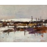 GEOFF CHILTON (MODERN) OIL ON CANVAS ?Langtoft Allotments? Signed, titled to label verso 15 ½? x