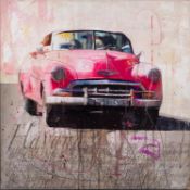 MARKUS HAUB (b.1972) MIXED MEDIA ON CANVAS ?Havana Taxi? Signed, titled to label verso 24? x 24? (