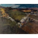 GEOFF CHILTON (MODERN) OIL ON CANVAS ?Allotments in Winter? Signed, titled to label verso 15 ½? x 19