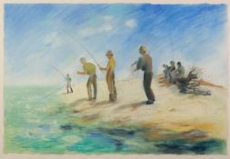 FRANCES SEBA SMITH (MODERN) PASTEL DRAWING Men fishing Signed 20? x 29? (50.8cm x 73.7cm) C/R-good