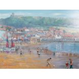 HILARY BURNETT COOPER (MODERN) ACRYLIC ON CANVAS ?Enjoying Scarborough? Signed 24? x 32? (61cm x