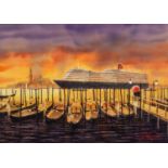 PETER J. RODGERS (MODERN) WATERCOLOUR ?Evening Departure Venice? Signed, titled to label verso 20? x