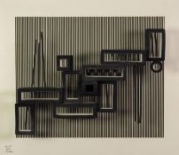 PIERRE NOEL MARTIN (1951-2006) MIXED MEDIA MOUNTED ON BOARD ?Vibra?, Abstract black and white