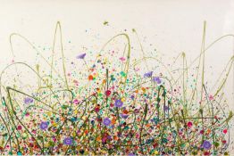 JENNIFER HOGWOOD (MODERN) OIL ON CANVAS ?Geraniums in Bloom? Signed, titled verso 24? x 36? (61cm