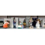 EIGHT MODERN ROYAL DOULTON FIGURES, RESPECTIVELY 'JUDGE', 'BIDDY PENNY FARTHING', 'THE MASK SELLER',