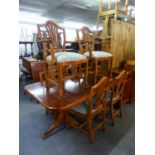 WADE FURNITURE, YEWWOOD DINING ROOM SUITE OF 9 PIECES, VIZ SIX DINING CHAIRS (4+2) A DOUBLE PEDESTAL