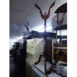 A SET OF THREE INLAID MAHOGANY OCTAGONAL TRIPOD TABLES (ONE A.F.)