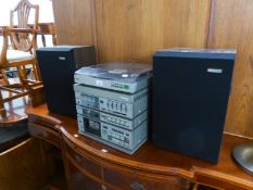 FERGUSON FOUR-PART STACKING STEREO SYSTEM WITH RECORD TURNTABLE AND A PAIR OF LOUDSPEAKERS