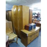 A 1950's SATIN WALNUTWOOD WARDROBE AND DRESSING CHEST (BOTH A.F.)