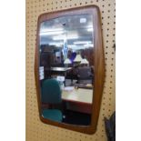 A RETRO TEAK OBLONG WALL MIRROR (60cm high x 38cm wide)