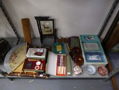 ORIENTAL TEA SET (BOXED), AND OTHER VARIOUS ORIENTAL ITEMS TO INCLUDE; FANS, CHOP STICKS, BOWLS