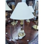 PAIR OF GOOD QUALITY BRASS TABLE LAMPS AND SHADES (47cm high)