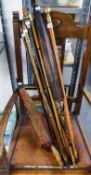 TWO ORIENTAL PARASOLS (ONE A.F.) AND SEVEN VARIOUS WALKING STICKS  (9)