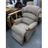 AN ELECTRONICALLY RECLINING LOUNGE CHAIR, IN SIMILAR FABRIC