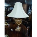 LARGE DECORATIVE POTTERY TABLE LAMP ON SQUARE BASE WITH SHADE (54cm high)