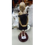 ART DECO BRONZE AND IVORINE FIGURE OF A YOUNG WOMAN IN 1920's STYLE DRESS, 11" HIGH (28cm) ON A