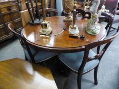 A VICTORIAN MAHOGANY CIRCULAR BREAKFAST TABLE, WITH HEXAGONAL CENTRAL COLUMN, RAISED ON THREE BUN