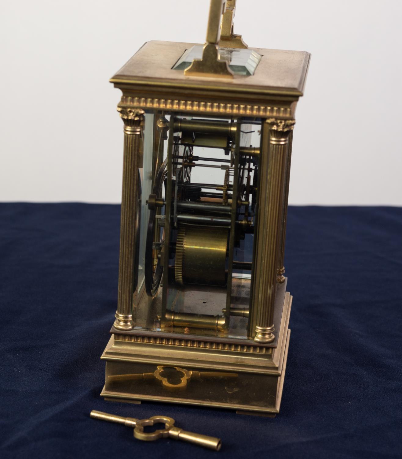 GOOD, LARGE EARLY 1900s BRASS CASED CARRIAGE CLOCK FORM MANTEL CLOCK, striking on a coiled gong, the - Image 3 of 3