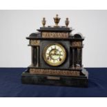 VICTORIAN PRESENTATION BLACK SLATE LARGE MANTLE CLOCK, the 5? white Roman two part dial with visible