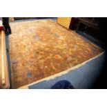 LARGE AND HEAVY QUALITY WASHED CHINESE CARPET with light brown field, having pattern of fine line