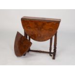 VICTORIAN BURR WALNUT AND LINE INLAID SMALL SUTHERLAND TABLE, of typical form with demi-lune drop