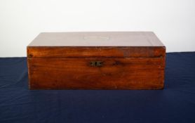 VICTORIAN MAHOGANY PORTABLE WRITING OR LAP BOX, the top inlet with brass tablet inscribed H.C.