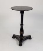 VICTORIAN BLACK LACQUERED, GILT PAINTED AND MOTHER OF PEARL INLAID TILT TOP OCCASIONAL TABLE, the