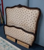 FRENCH STYLE POST-WAR DARK STAINED MAHOGANY DOUBLE BEDSTEAD, with moulded show wood frame and floral