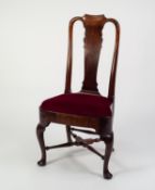 QUEEN ANNE PERIOD, PROBABLY BLACK WALNUT (juglans nigra) SINGLE DINING CHAIR with rounded uprights