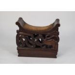 EARLY TWENTIETH CENTURY AFRICAN CARVED HARDWOOD NARROW STOOL CARVED WITH THE NAME ?ROBERT GRAY,