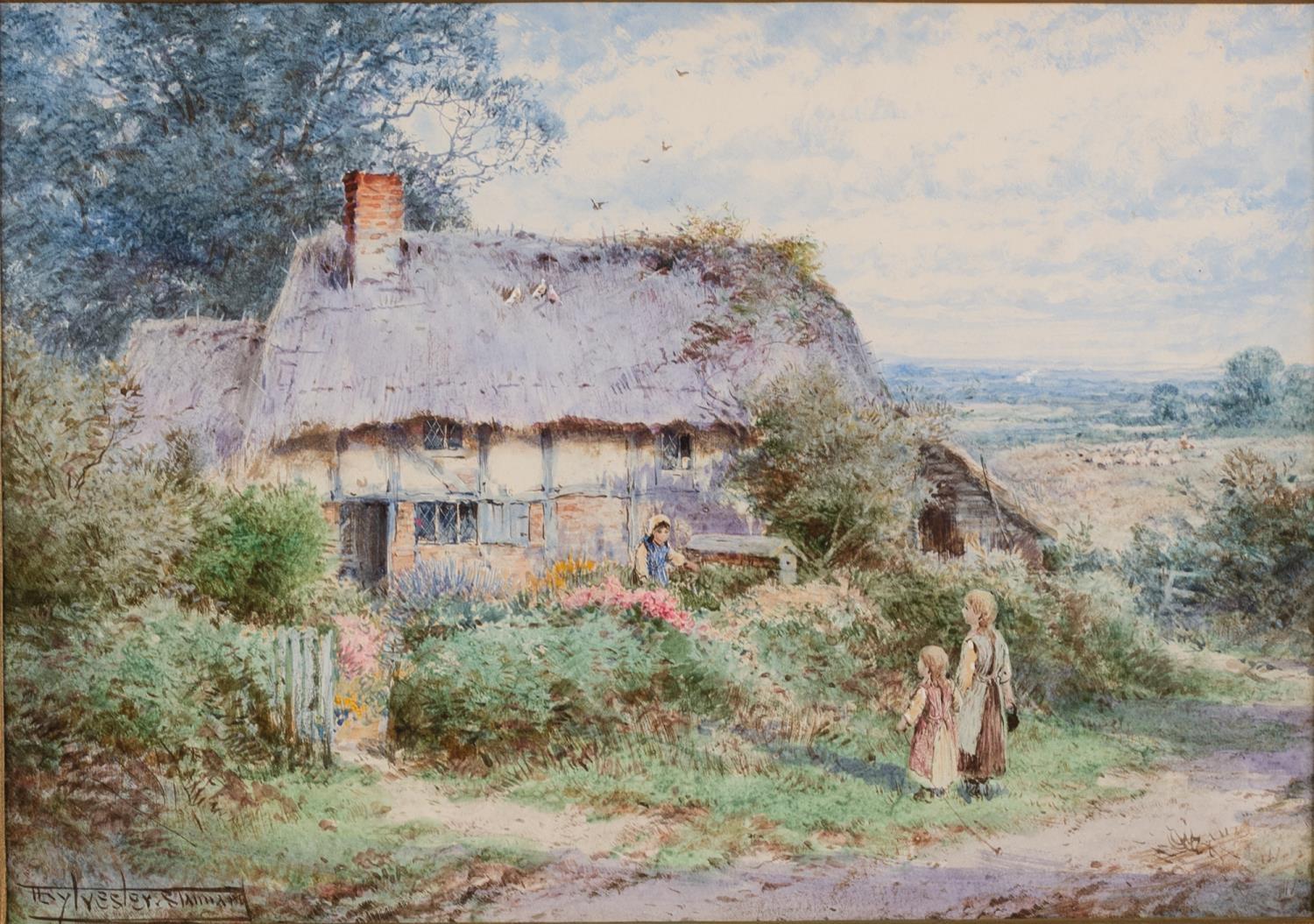 HENRY JOHN SYLVESTER STANNARD R.B.A. (1870 - 1951)PAIR OF WATERCOLOURS Figures before thatched - Image 2 of 4