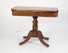 EARLY NINETEENTH CENTURY MAHOGANY PEDESTAL TEA TABLE, the rounded oblong, swivel top, enclosing a