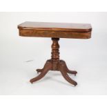 EARLY NINETEENTH CENTURY MAHOGANY PEDESTAL TEA TABLE, the rounded oblong, swivel top, enclosing a