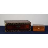 EARLY NINETEENTH CENTURY ROSEWOOD AND BRASS INLAID LARGE PORTABLE WRITING SLOPE, of typical form,