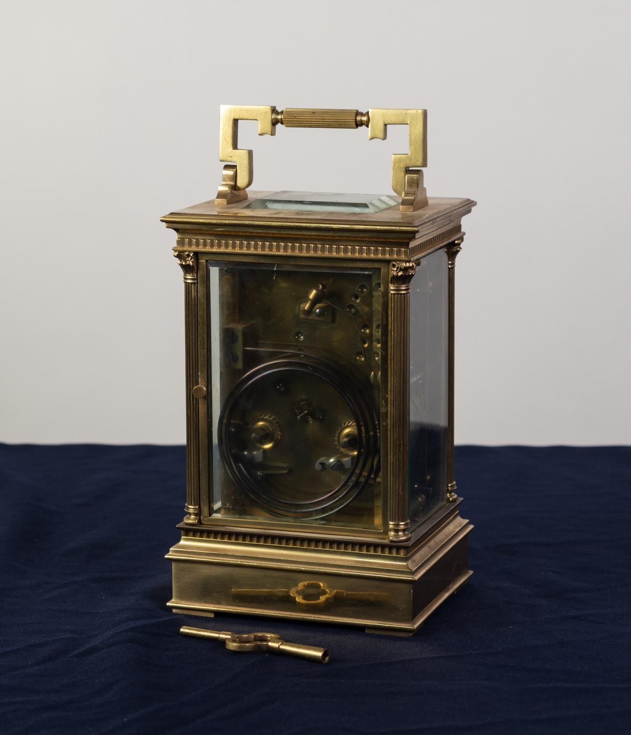 GOOD, LARGE EARLY 1900s BRASS CASED CARRIAGE CLOCK FORM MANTEL CLOCK, striking on a coiled gong, the - Image 2 of 3