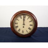 SMALL VICTORIAN MAHOGANY CASED CIRCULAR WALL CLOCK, with 8 days spring driven movement, pendulum and