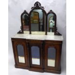 VICTORIAN FIGURED WALNUT AND WHITE VEINED MARBLE CHIFFONIER, the triple arch topped mirrored back