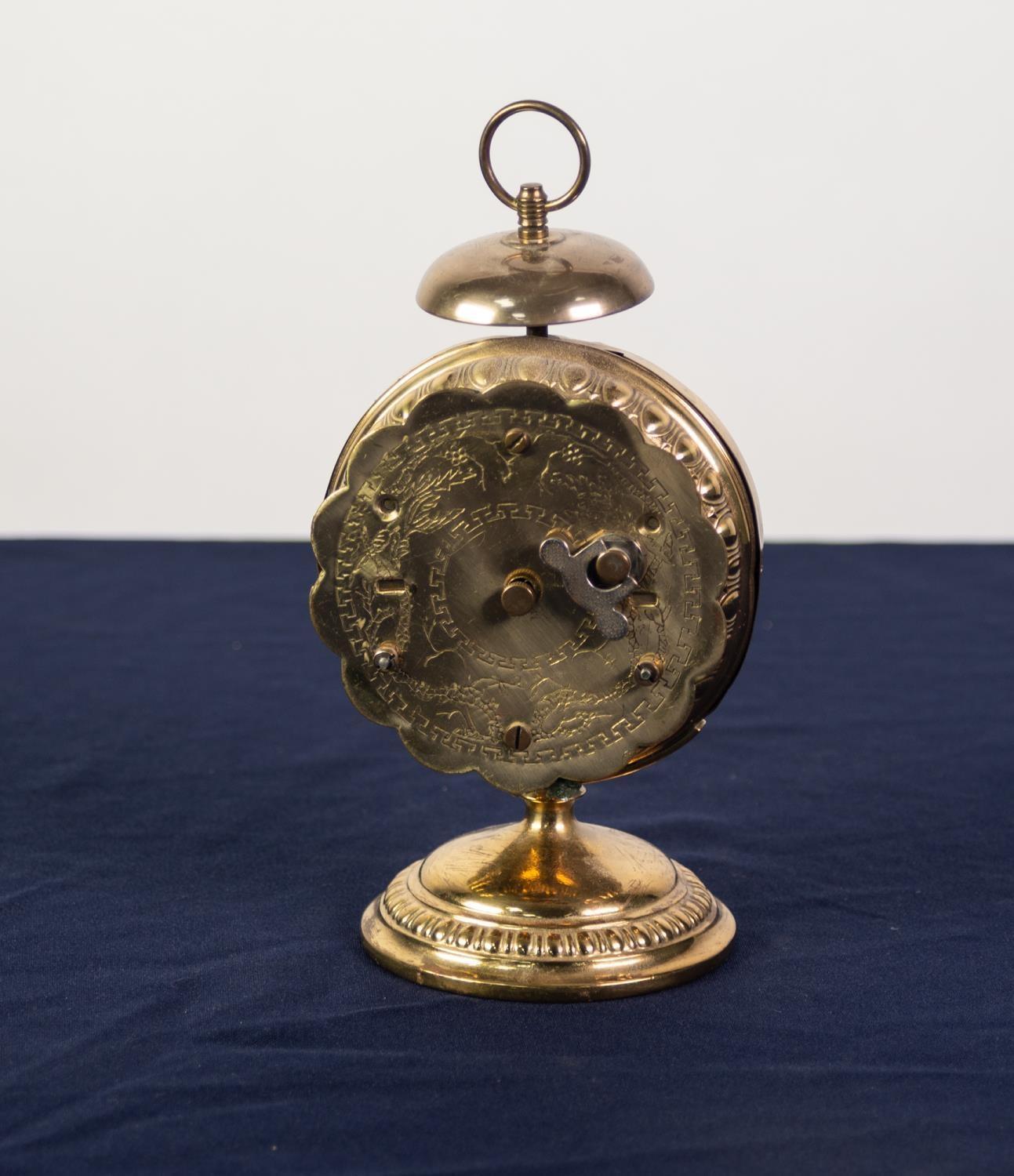 JUNGHANS - GERMANY, EARLY 20th CENTURY EMBOSSED BRASS PEDESTAL ALARM OR BESIDE CLOCK, the drum - Image 2 of 2