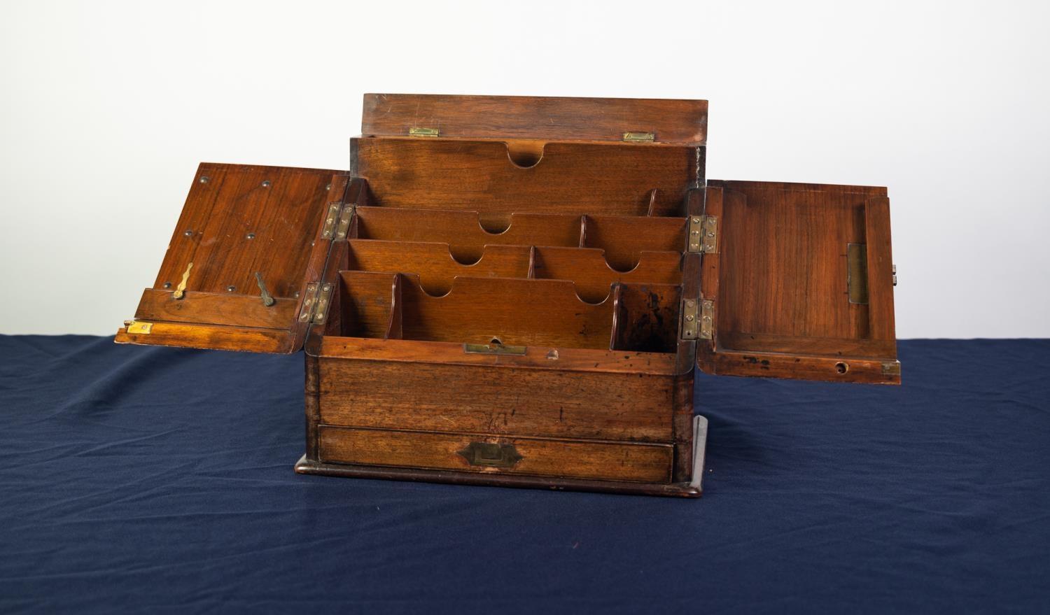 VICTORIAN PALE WALNUT WOOD SLOPE FRONT STATIONERY CABINET, with pair of panel doors and narrow hinge - Image 2 of 2